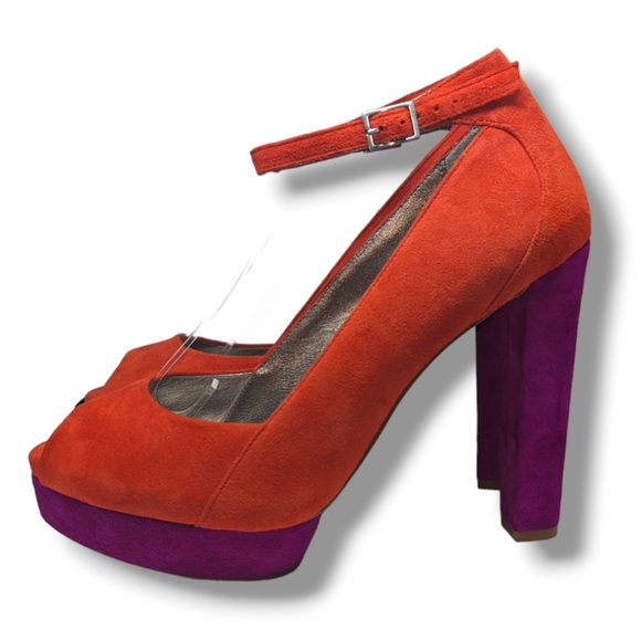 Dkny Shoes - DKNY | Corey Chic Orange & Purple Suede Slingback Open Toe Pump Women's Size 10